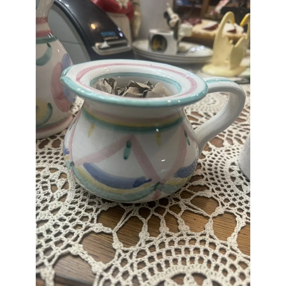 Vietri 1986 Italy Hand Painted Ceramic Pitcher Small Creamer Pastel